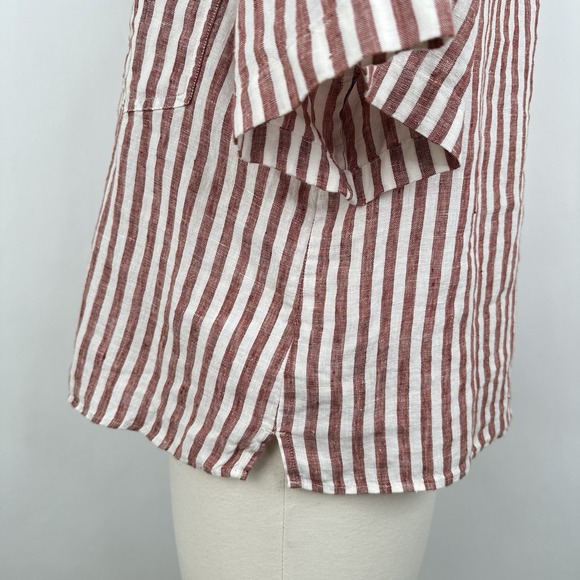 NWT Banana Republic Boxy Linen Short Sleeve Shirt LARGE Red Clay & Cream Stripe - Picture 4 of 12